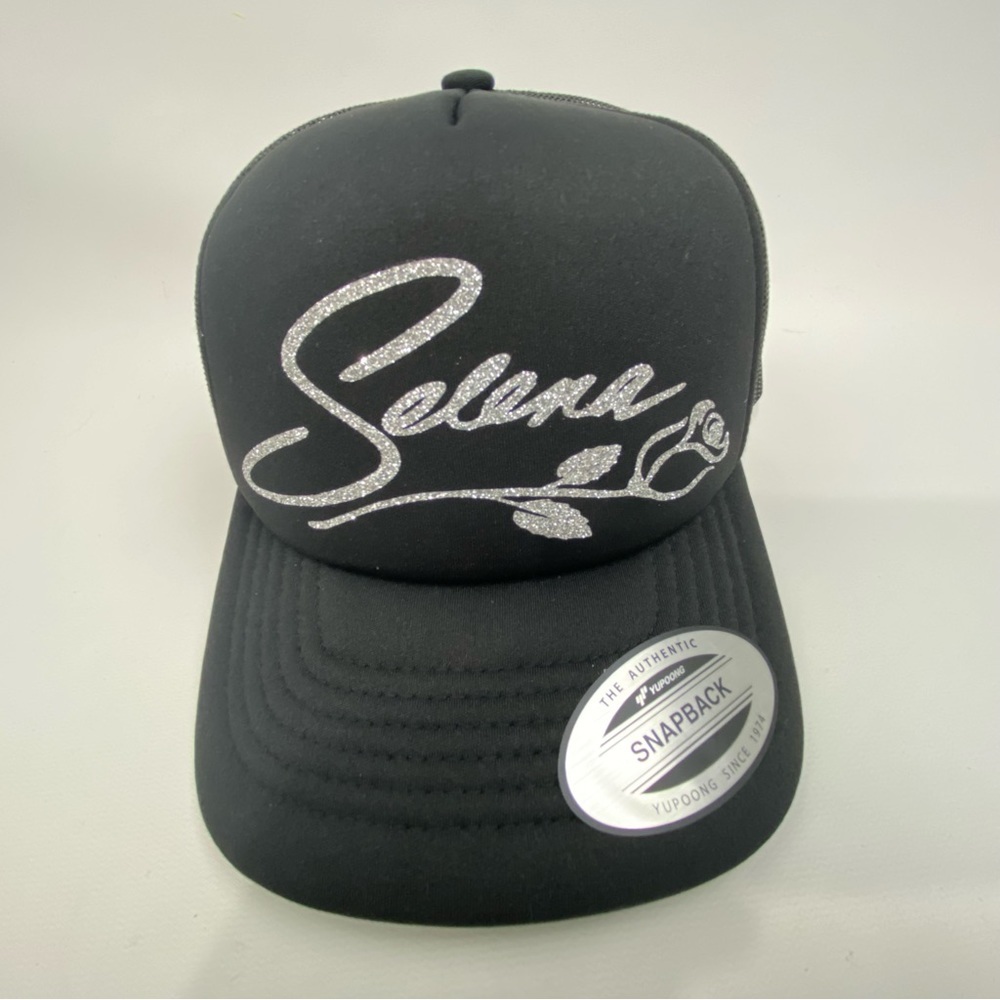 Selena Foam Trucker Style Mesh Snapback Hat Cap Glitter Vintage